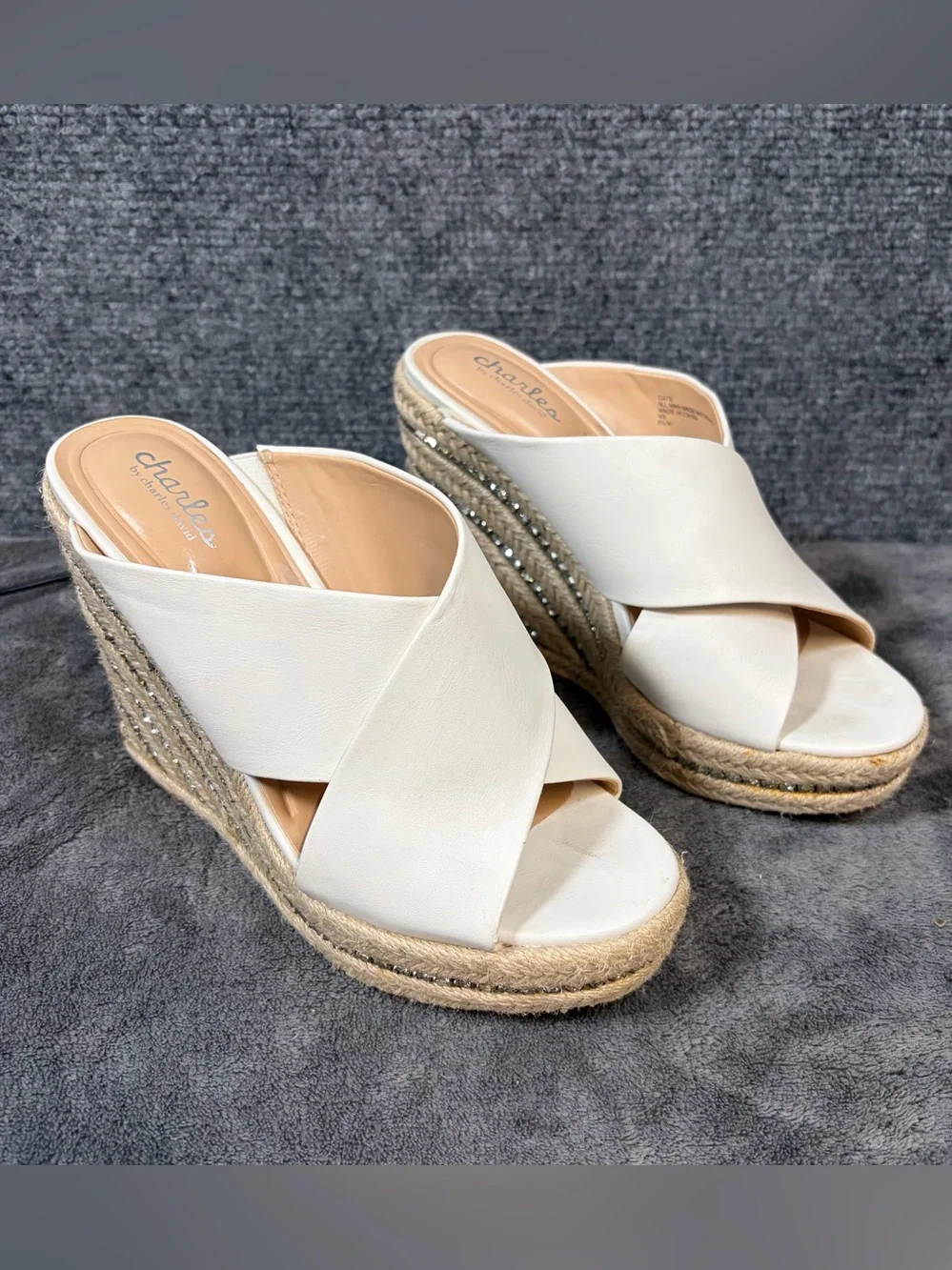 Charles By Charles David White Cross-Strap Espadrille Wedge Mules
